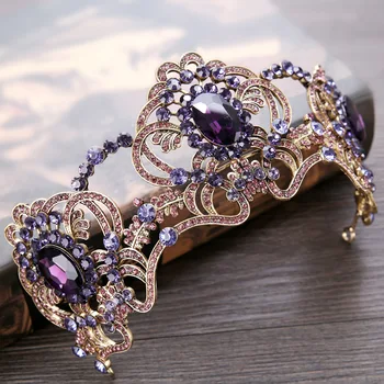 Floare violet cristal nunta tiara coroana de mireasă pentru nunta mireasa de culoare de aur stras coroana banda de bijuterii accesorii de par