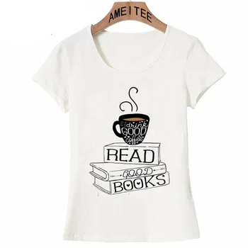Bea o Cafea Bună Citesc Cărți Bune Tricou 2021 Noi de vara Femei Maneca Scurta Alb Topuri Casual Fată Drăguță Tee