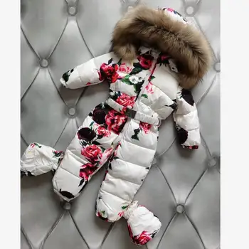 -30℃ Iarna Imprimare Copii Jos Haina Cu Glugă De Zăpadă Purtați Gros Cald Salopete Real Guler De Blană În Jos Jachete Pentru Fete Baieti Y3405