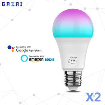 2 buc/lot E27 WiFi Inteligent Bec Estompat Multicolor de Trezire Lumini RGBCW Lampă cu LED-uri Compatibil Cu Alexa si Google Asistent
