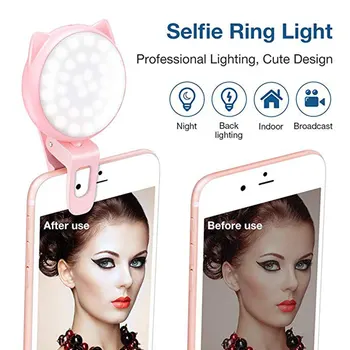 Reîncărcabilă LED Selfie Lumină Inel Clip de pe Inelul de Lumină 3 Luminozitate 32 Becuri Mini USB Umple de Lumină pentru Machiaj Umple Self-timer Lampa