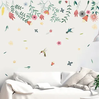 Pictate manual flori și păsări care zboară autocolant de Perete camera de zi dormitor decorațiuni murale Canapea autocolante tapet de fundal