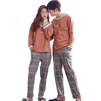 Cuplu costum de pijama bumbac cu mânecă lungă, bărbați și femei de primăvară și de toamnă versiunea coreeană de drăguț costum de interior sau în afară de haine