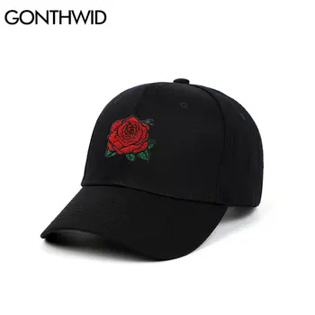 GONTHWID Broderie Floare Trandafir Reglabil Șepci de Baseball pentru Bărbați, Femei Snapback Pălării Harajuku Casual, Cozoroc Pălării de Soare Hip Hop Street