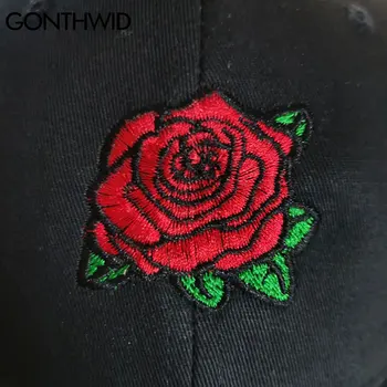 GONTHWID Broderie Floare Trandafir Reglabil Șepci de Baseball pentru Bărbați, Femei Snapback Pălării Harajuku Casual, Cozoroc Pălării de Soare Hip Hop Street