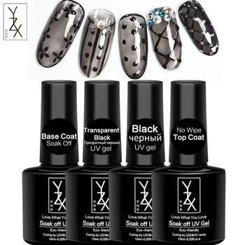 YZX 10Ml Negru Transparent Top Coat Nu Șterge 4 Sticle de Bază UV Unghii Gellak Clar lac de Unghii Set Soak Off Email de Design Nail Art