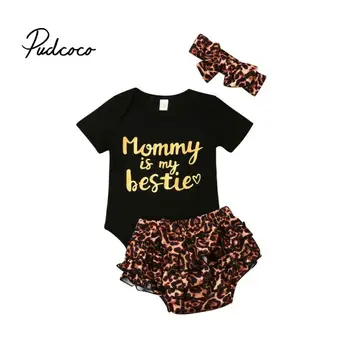 Pudcoco 2019 Fete pentru Copii Haine pentru Nou-născuți de sex Feminin Tinuta de Îmbrăcăminte pentru Sugari Set Leopard de Imprimare Scrisoare de Dragoste Mami Body+pantaloni Scurți 3pcs