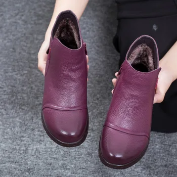 BEYARNE Mama Pantofi de Iarna Blana de Pluș Cald Glezna B oots Femei de Iarnă 2019 Piele naturala Cizme de Zapada pentru Femei Pantofi de Cald Bota Mujer
