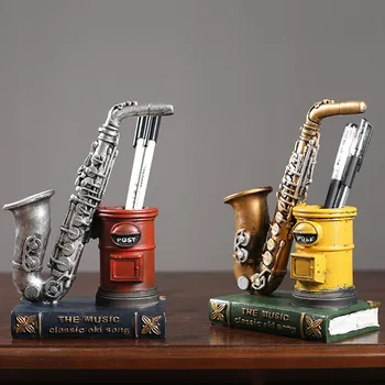 Vintage Saxofon Postbox Stilou Titularul Rășină Figurine Pentru Decorarea Acasă Creativ Stand De Cărți De Studiu Decorarea Camerei De Meserii Cadouri