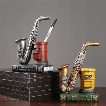 Vintage Saxofon Postbox Stilou Titularul Rășină Figurine Pentru Decorarea Acasă Creativ Stand De Cărți De Studiu Decorarea Camerei De Meserii Cadouri