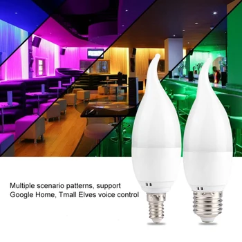 RGBC Wifi Inteligent cu LED-uri bec,E14/E26/E27/B22/E12, 6W WiFi magic Estompat Lampa compatibil cu Amazon Alexa Ecou de start Google,