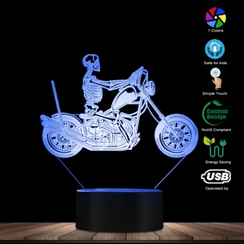 Craniu de Om Moartea Pe Motocicleta LED Lumini de Noapte Schelet de Conducere Motocicleta 3D Iluzie Optică Lampa de Birou Craniu Semn Luminat