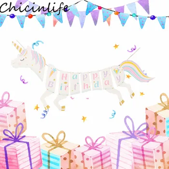 Chicinlife 1Set Unicorn Forma Fericit Ziua de nastere Banner Petrecere Copil de Dus Copii Favoruri Unicorn Partidul Decor Consumabile