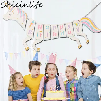 Chicinlife 1Set Unicorn Forma Fericit Ziua de nastere Banner Petrecere Copil de Dus Copii Favoruri Unicorn Partidul Decor Consumabile