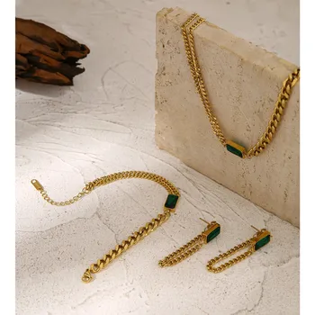 Hip Pop Stil de Bijuterii din Oțel Inoxidabil pentru Femei Verde CZ Pandantiv Stabil 18K Aur Lanturi Coliere pentru Fete Femei Cercei