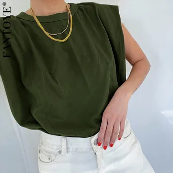 FANTOYE de Bumbac, fără Mâneci Topuri de Vara pentru Femei de Vânzare Fierbinte Casual, O-Neck Tricouri Largi Pentru Femei Nou de Bază T-shirt, Tricouri Streetwear 2020