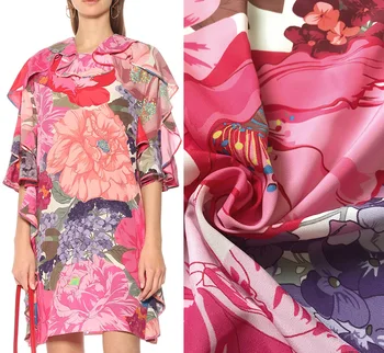 145 cm Lățime de Moda Roz Flori Mari de Imprimare Imita Dublu Crep DE Chine Tesatura Pentru Femei Rochie Bluza Sleepwear DIY de Cusut