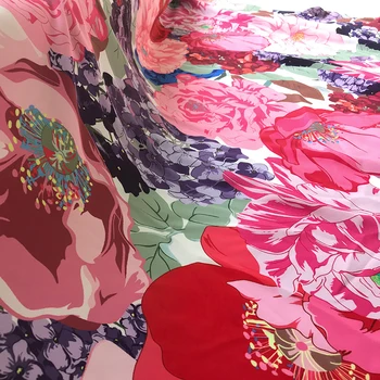 145 cm Lățime de Moda Roz Flori Mari de Imprimare Imita Dublu Crep DE Chine Tesatura Pentru Femei Rochie Bluza Sleepwear DIY de Cusut