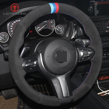 LQTENLEO piele de Căprioară Negru Masina Capac Volan pentru BMW (M-Sport) Seria 1 F20 F21 M135i M140i M235i M240i X1 F48 X2 F39 X3 F25