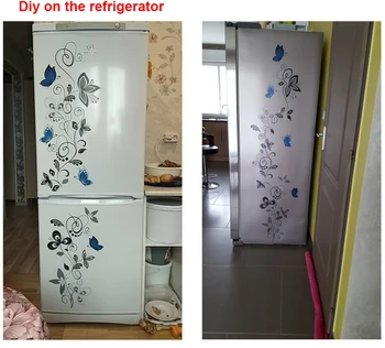 Viță de vie de flori fluturi autocolante de perete camera de zi decor acasă decalcomanii de artă murală din pvc imprimare postere muraux autocolant pe frigider