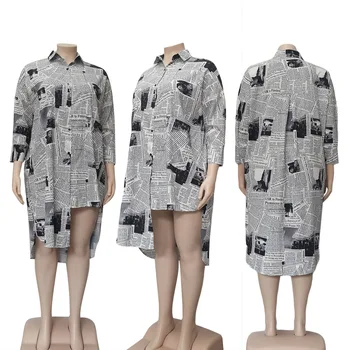 4XL 5XL Femei, Plus Dimensiune Îmbrăcăminte Neregulate Bluza Rochii Casual de Dimensiuni Mari 3XL Rochie de Moda Ziar Print Office Lady Vestidos