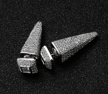 NOUA Moda Full Pave CZ Cristale Con Turn Cercei Argint 925 Pin Străpuns Știfturi de Argint Placat cu Cercei pentru Femei