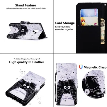 Pentru Samsung Galaxy A50 din Piele de Caz pentru Coque Samsung A10 A20 A30 A40 A50 A70 Acoperi pisica Drăguț Stil Flip Wallet Cazuri de Telefon