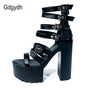 Gdgydh Regla Catarama Sandale Gladiator Femei Tocuri inalte Pantofi Platforma Inaltime Toc 14cm Negru Gotic Pantofi Pentru Petrecerea Club de noapte