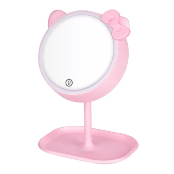 Roz urechi de pisică oglindă de machiaj cu led oglinzi oglinda ecran tactil oglindă reglabilă de birou lumina oglinzi cosmetice