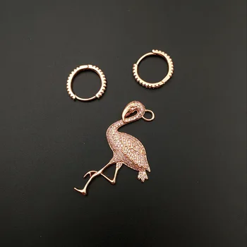 Noua Moda Flamingo Roz Stras Cercei Asimetrice Cercei Zircon Micro-set Rose Gold Bird Bijuterii pentru Muzica de Petrecere