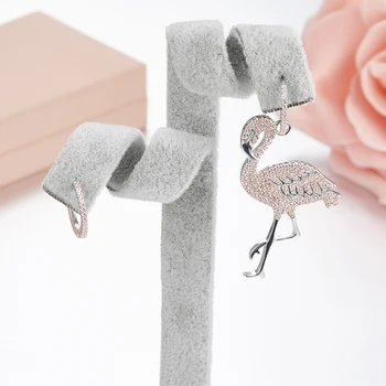 Noua Moda Flamingo Roz Stras Cercei Asimetrice Cercei Zircon Micro-set Rose Gold Bird Bijuterii pentru Muzica de Petrecere