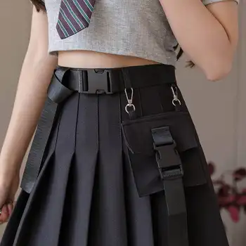 Talie mare pentru Femei Mini-Fuste Plisate O-linie Birou de Moda Japoneză uniformă școlară Lady Slim Subțire Fermoar Fusta Scurta de sex Feminin
