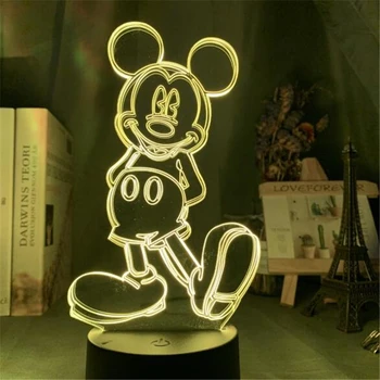 Desene animate Disney 3D Lumina de Noapte Minnie Mickey Mouse Acrilice Atinge Lumina iluzia 3D Lampa de Masa Decorativa Lampa Copil Cadou