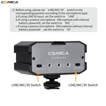Comica MCV-AX1 Mixer Audio Adaptor Universal Dual Canale Amplificator de Microfon Mixer Audio de 3,5 mm Port pentru Sony Canon DSLR Nikon