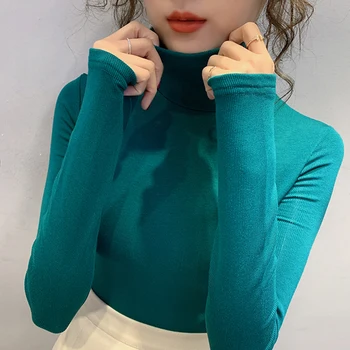 Shintimes Tricou Femme Guler T-Shirt Femei Haine 2020 Toamna Casual Slim Tricou Maneca Lunga Topuri coreean Bumbac T-Shirt