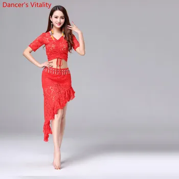 Dantela Oriental Belly Dance Costume Set Topuri +Fusta scurta cu Talie Fuste pentru Femei Indiene Bellydance Dans Haine Dansatoare Purta