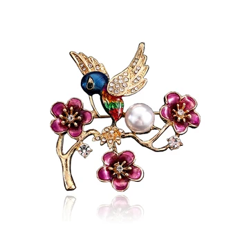 Pasăre în copac imitație pearl stras de cristal animal broșă pin doamna banchet bijuterii bijuterii
