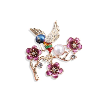 Pasăre în copac imitație pearl stras de cristal animal broșă pin doamna banchet bijuterii bijuterii