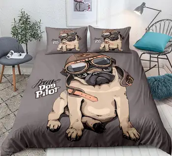 Desene animate Pug câine Carpetă acopere stabilit 3D Pilot de animale drăguț set de lenjerie de Pat copii băieți Lenjerie de Pat, fețe de Pernă Twin Plin textile Acasă 3pcs