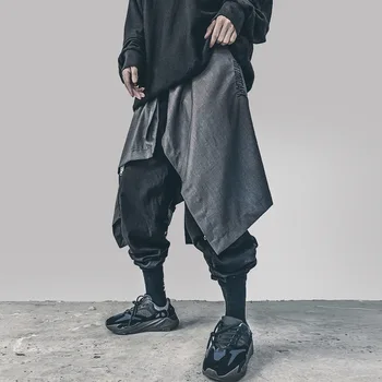 Punk Stil Asimetric Scrisoare Broderie Dantelă Sus Hakama Pantaloni Barbati Cargo Casual Streetwear Hip Hop Fundul Platformei Japonia Pantaloni