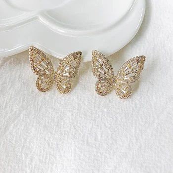 Partea lucioasă Accesorii de Moda Fluture Cristal Cercei Stud pentru Femei Cadou Elegant Cercei