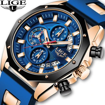 LIGE Ceas Sport Barbati Albastru de Silicon Cuarț Cronograf Ceasuri Ceas Brand de Lux Ceasuri Relogio Masculino Reloj Hombre