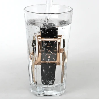 WWOOR Brand de Lux de Aur Negru Mens Ceasuri Pătrați de sex Masculin Data de Afișare Ceas Piele Afaceri Cuarț Ceas de mână de Om Cadouri