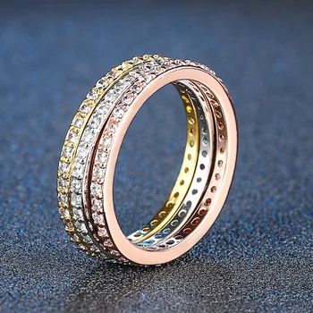 De moda de Argint 925 Culoare Inele pentru Femei 14K Aur roz Stras Inel cu Diamant la Modă Formatie Nunta Logodna Bijuterii