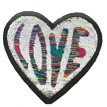 2019 noi Reversibile DRAGOSTE în Formă de Inimă Patch-uri Paiete Coase pe Patch-uri pentru Haine de Dragoste în formă de Inimă Paiete Aplici 2 buc/lot