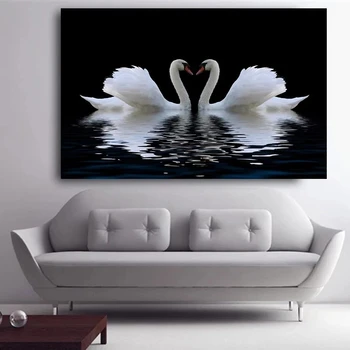 Modern Swan Inima Lebede Iubesc Pictura pe Panza Animal Postere si Printuri Poze de Perete de Arta pentru Dormitor, Living Decorul Camerei