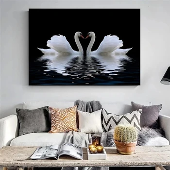 Modern Swan Inima Lebede Iubesc Pictura pe Panza Animal Postere si Printuri Poze de Perete de Arta pentru Dormitor, Living Decorul Camerei