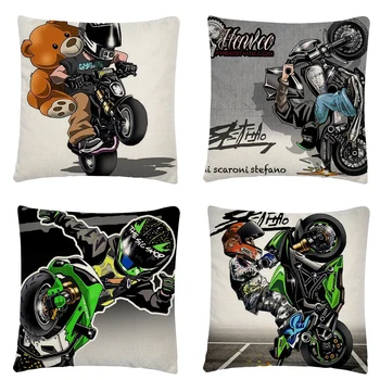 Cascadorie cu motociclete desene animate model de Lenjerie de față de Pernă față de Pernă pentru Acasă Canapea Masina Decor Pernă 45X45cm