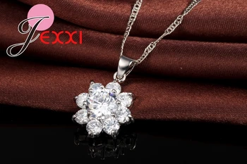 Top Calitativ Romantic 925 Cristal de Argint Fulg de nea Nunta Seturi de Bijuterii Colier de Flori Picătură Cercei pentru Femeile Mireasa