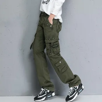 Plus Dimensiune Femei Streetwear Pantaloni Largi Drepte Multi-buzunar de Antrenament Pantaloni Fete Hip-hop Femme Pantalon